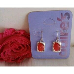 Women's Gold & Red Beaded Dangle Earrings 1" Drop Boho Fashion Jewelry NIP